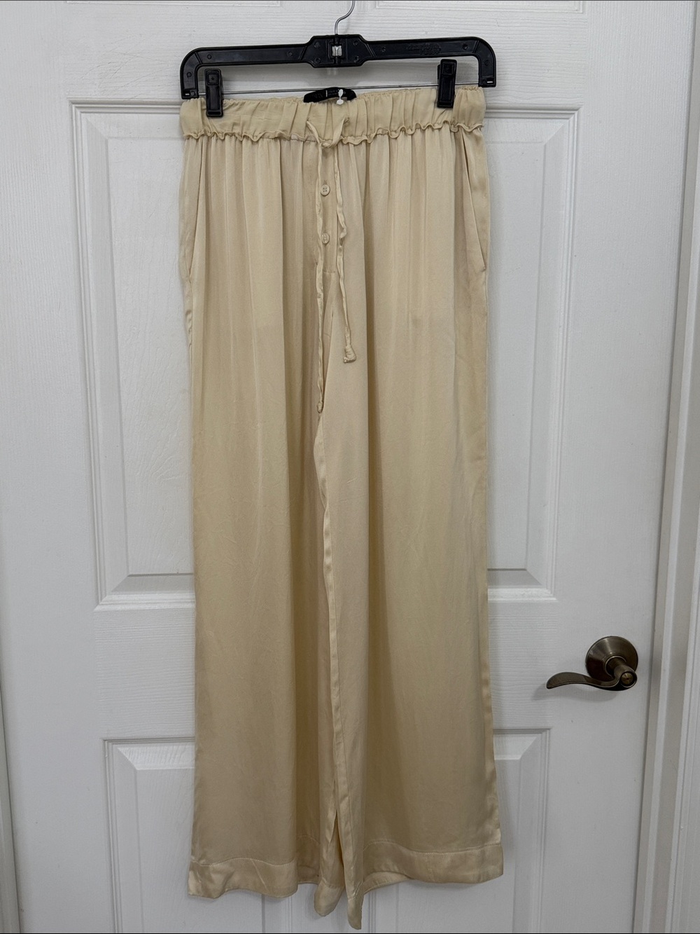 Zara women’s Cream Wide-Leg mulberry silk Drawstring Trousers